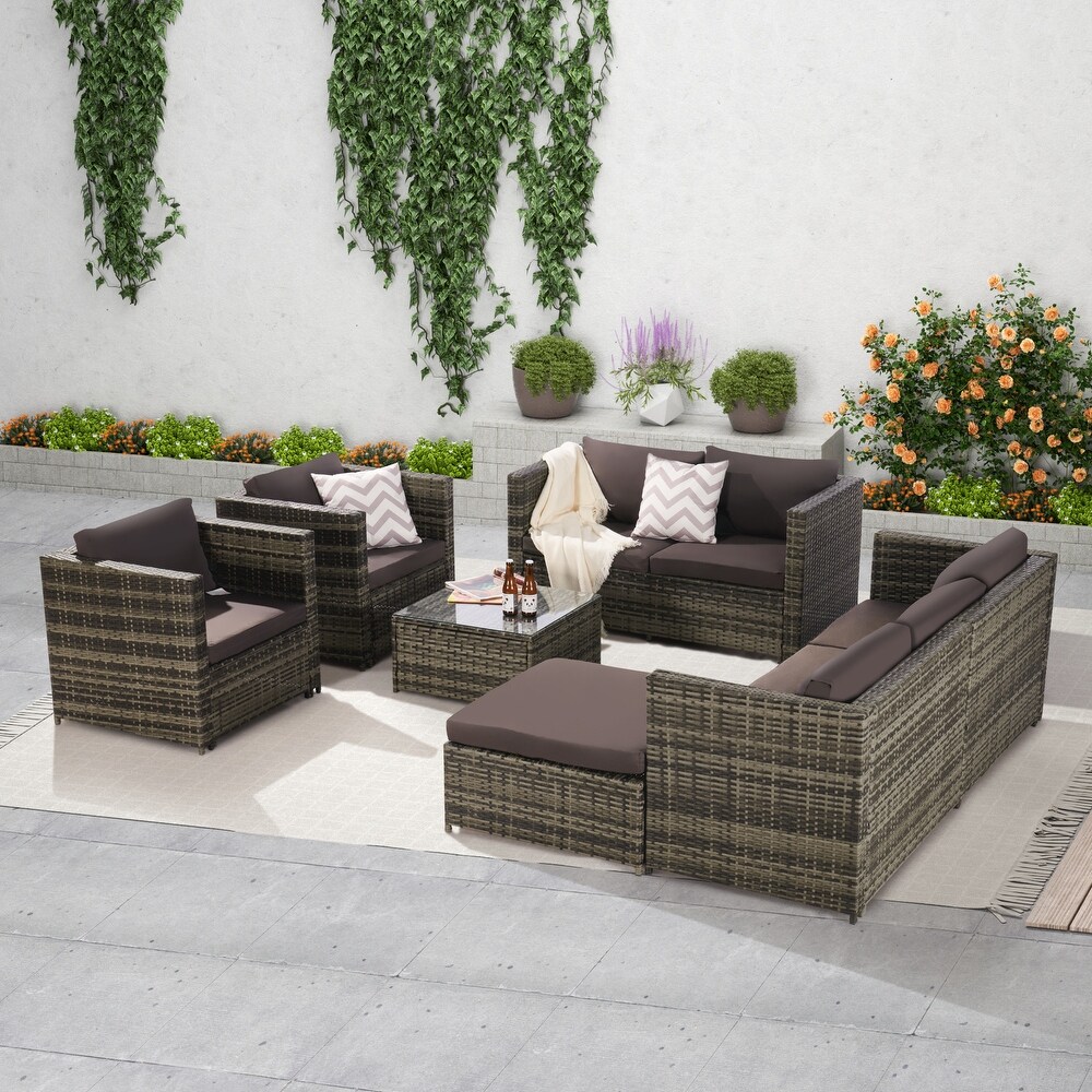 6 pieces Outdoor Furniture Product Rattan Sofa and Table Set Cushion Outdoor Garden Rattan Table  for Garden Patio  Porch