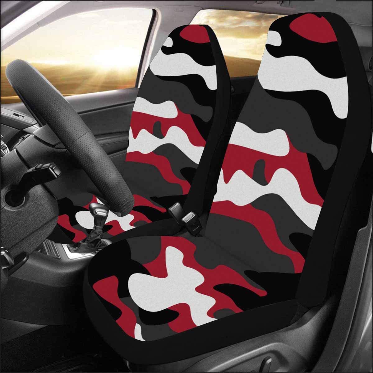 FMSHPON Set of 2 Car Seat Covers Red White Camo Universal Auto Front Seats Protector Fits for Car，SUV Sedan，Truck