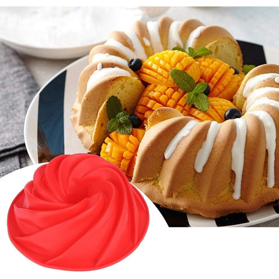 Red Large Spiral Bundt Cake Pan Silicone Bakeware