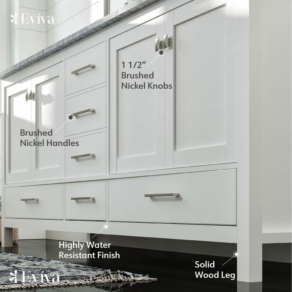 Eviva Aberdeen 84 in W x 22 in D x 34 in H Double Bath Vanity in White with White Carrara Marble Top with White Sink