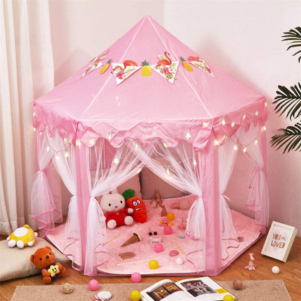 Princess Castle Tent for Girls with Star Lights, Play Tents for Kids Indoor Hexagon Playhouse with Large Space, Toys for Children Toddlers Outdoor Games