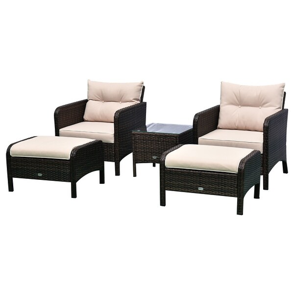 Outsunny 5piece Wicker Patio Chairs，Ottomans，and Coffee Table Set