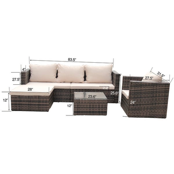 4 Pieces Outdoor Wicker Reversible Patio Sectional Sofa Set with Cushions - Overstock - 36046245