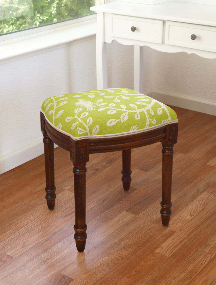 Birds and Vines Navy  Linen Upholstered Vanity Stool   Traditional   Vanity Stools And Benches   by 123 Creations  Houzz