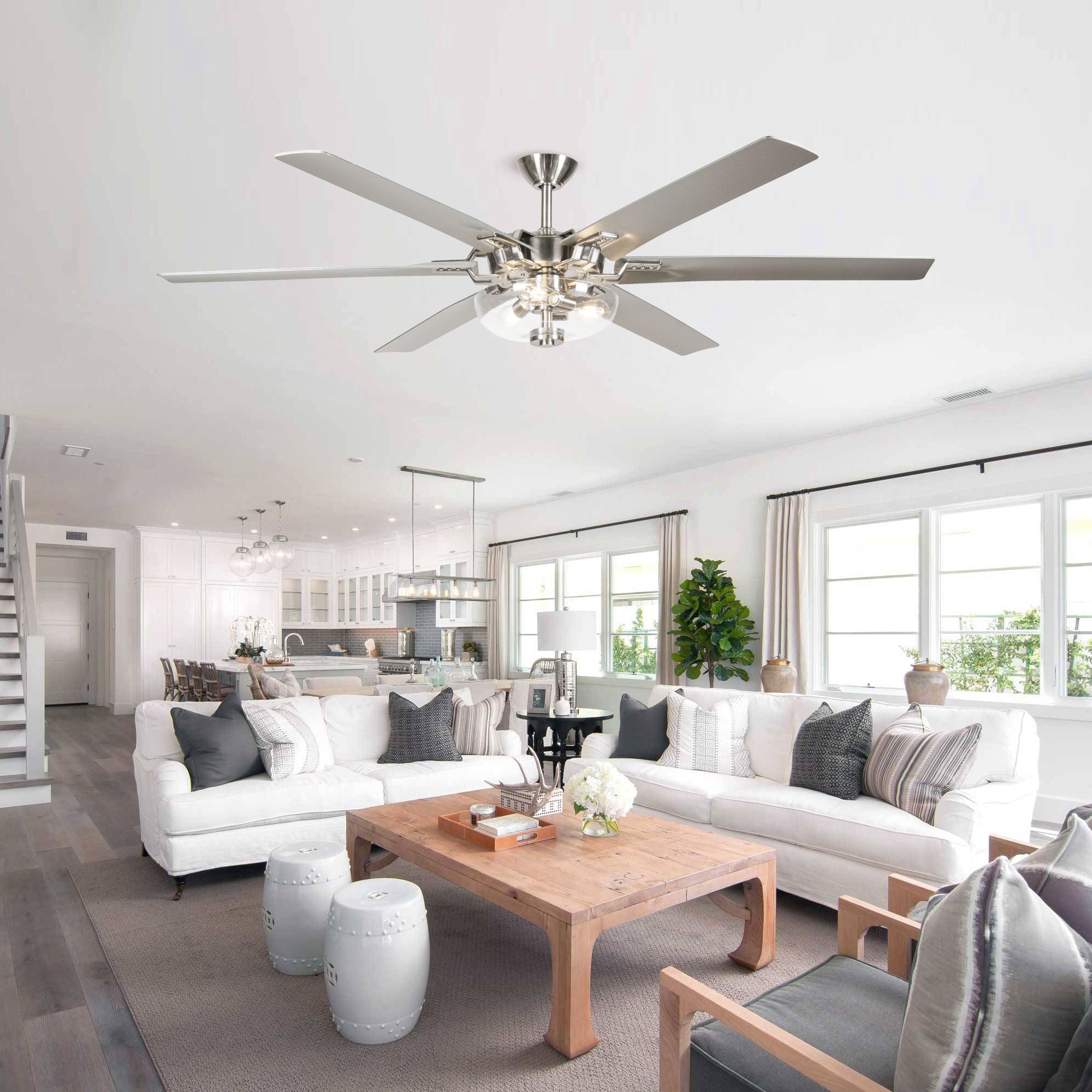 Ceiling Fan with Lights and Remote Control Modern Ceiling Fan with Light 70 Inch Ceiling Fan， Brushed Nickel