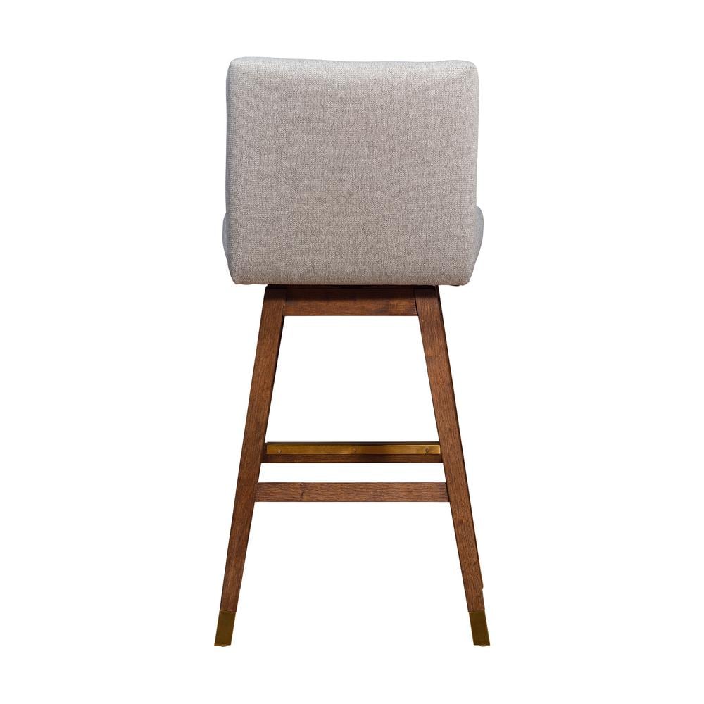 Armen Living Basila 40.5 in. Brown Oak Swivel  Wood Bar Stool with Taupe Fabric Seat 840254332201