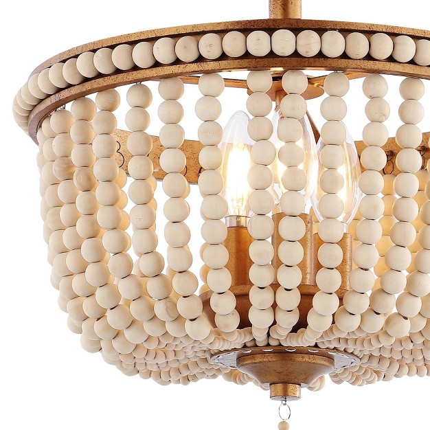 Led 3 light Allie Wood Bead iron Pendant Antique Gold taupe Jonathan Y