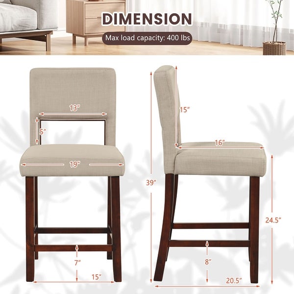 Gymax 4-Piece Linen Fabric/PVC Leather Counter Height Bar Stool Set w/