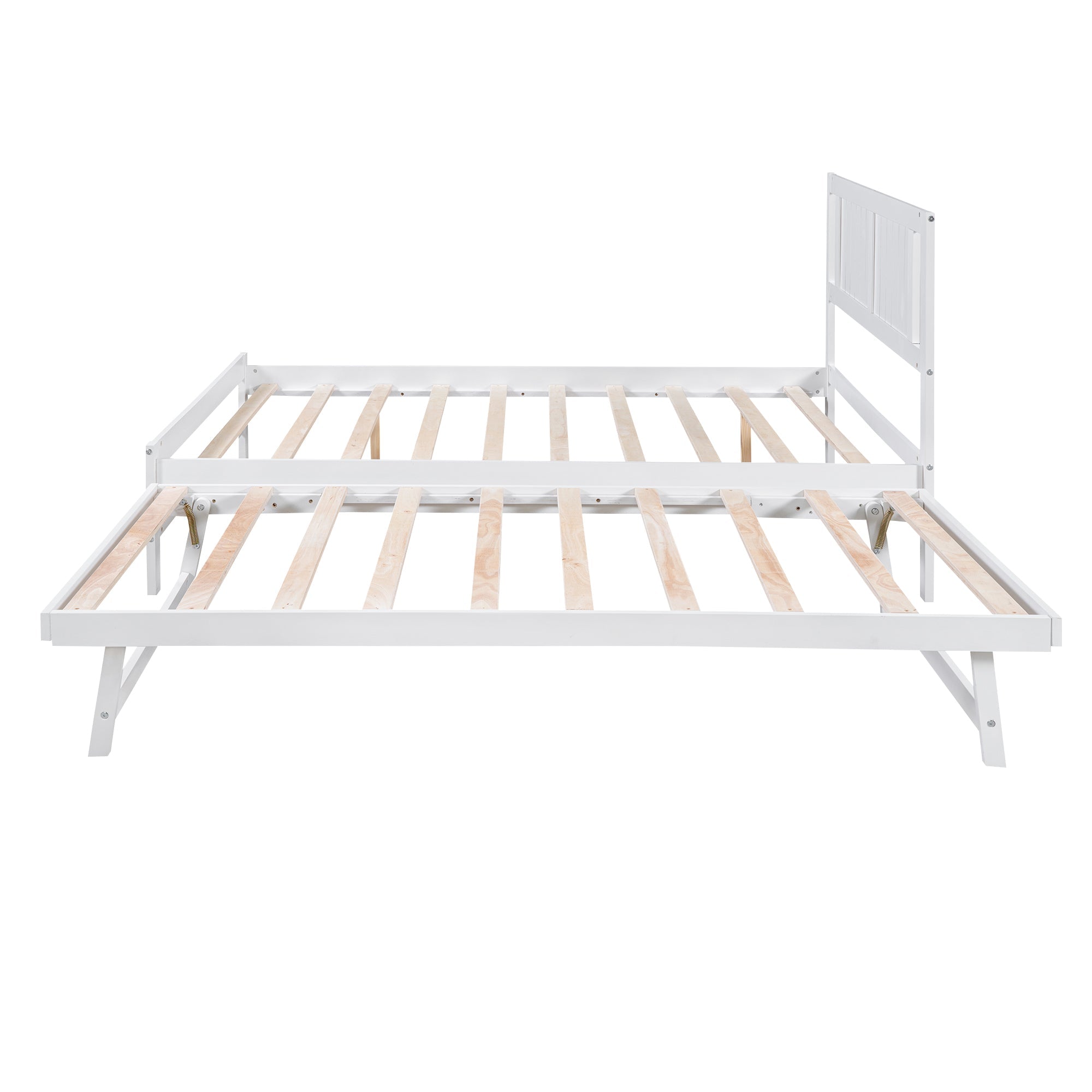 Platform Bed with Trundle Frame Set, Wooden Bed Frame with Headboard for Bedroom for Kids, White