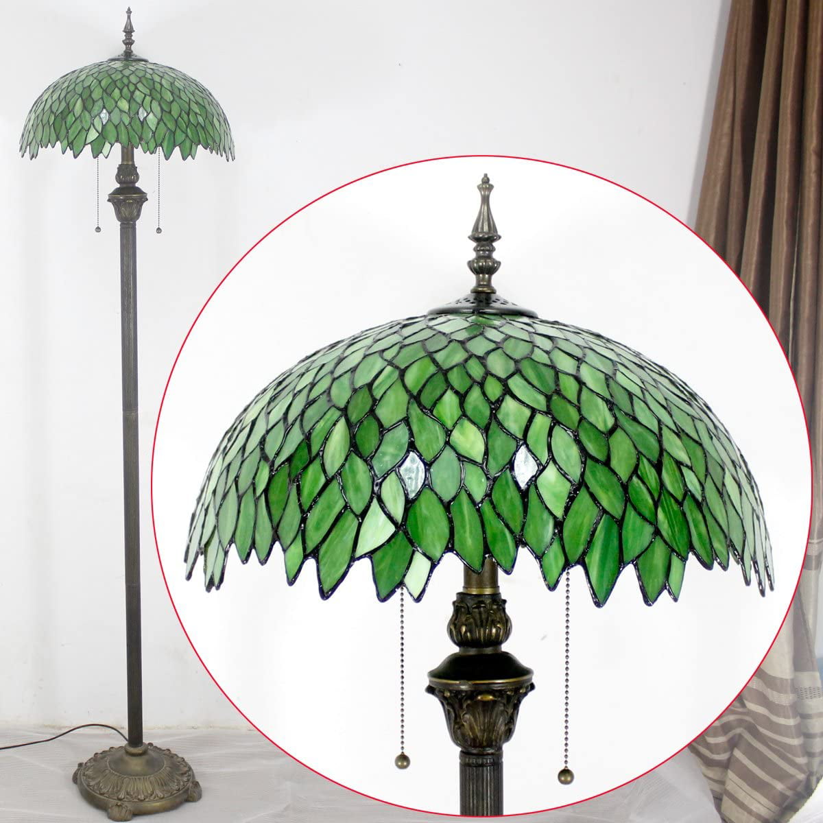 BBNBDMZ Tiffany Floor Lamp Green Wisteria Stained Glass Standing Reading Light 16X16X64 Inches Antique Style Pole Corner Lamp Decor Bedroom Living Room  Office S523 Series