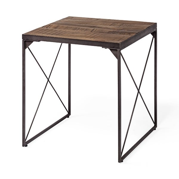 Trestman II Medium Brown Solid Wood Square Top w/ Black Iron Cross Braced End/Side Table