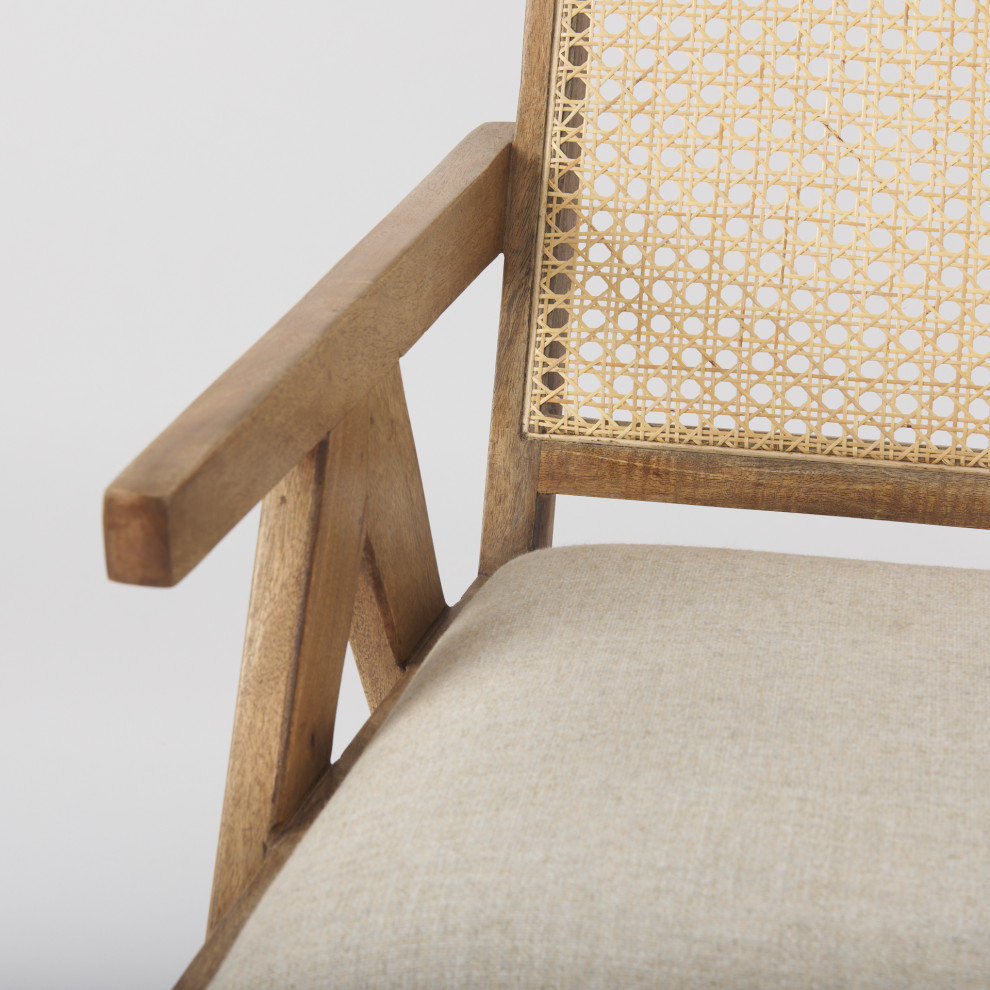 Donna Beige Fabric Seat w/ Light Brown Solid Wood  ampCane Accent Chair   Tropical   Armchairs And Accent Chairs   by Mercana  Houzz