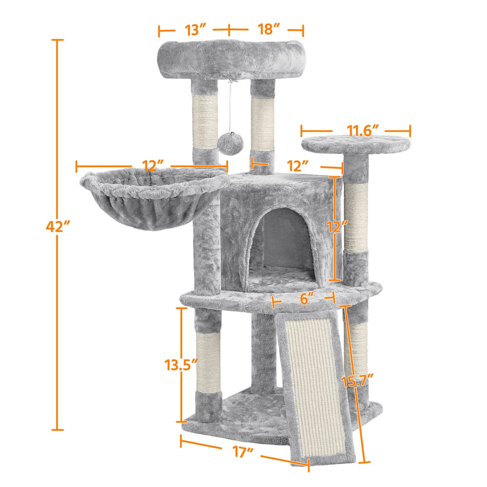 SmileMart 42"H Multilevel Cat Tree Tower with Condo and Perches, Light Gray