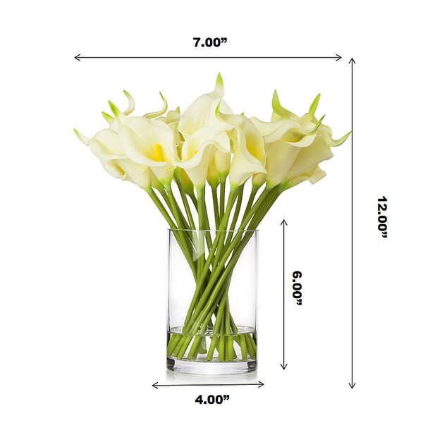 Enova Home Artificial 20 Pieces Real Touch Lilies Fake Silk Flowers Arrangement in Glass Vase with Faux Water for Home Decor