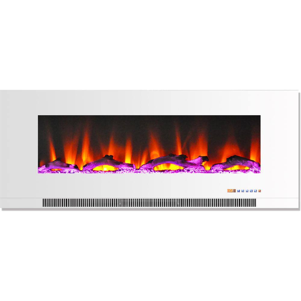 Cambridge 50 in. Wall-Mount Electric Fireplace in White with Multi-Color Flames and Driftwood Log Display CAM50WMEF-2WHT