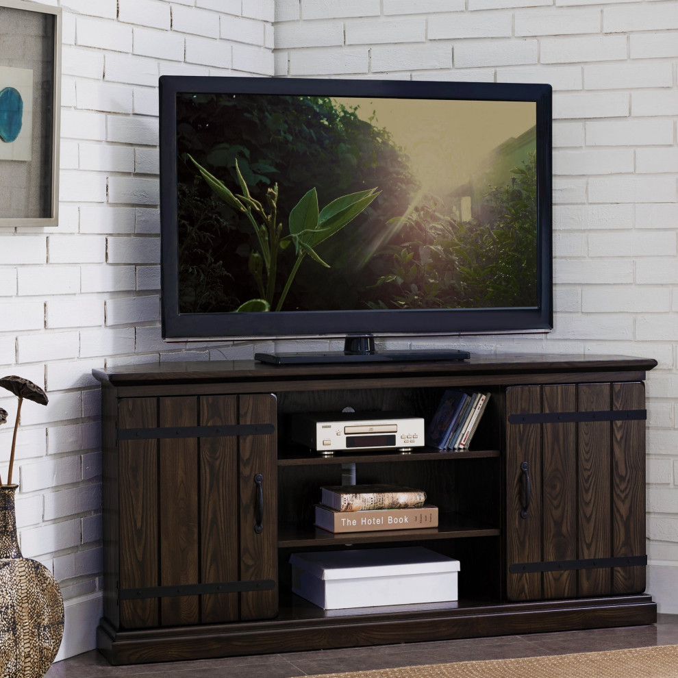 TV Stand  Hardwood Construction With Metal Accents  Burnished Laurel Oak   Transitional   Entertainment Centers And Tv Stands   by Declusia  Houzz