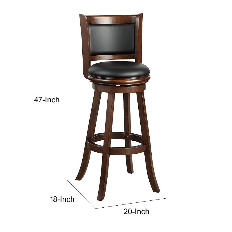 Pio 34 Inch Extra Tall Swivel Bar Stool， Wood， Faux Leather， Espresso Brown