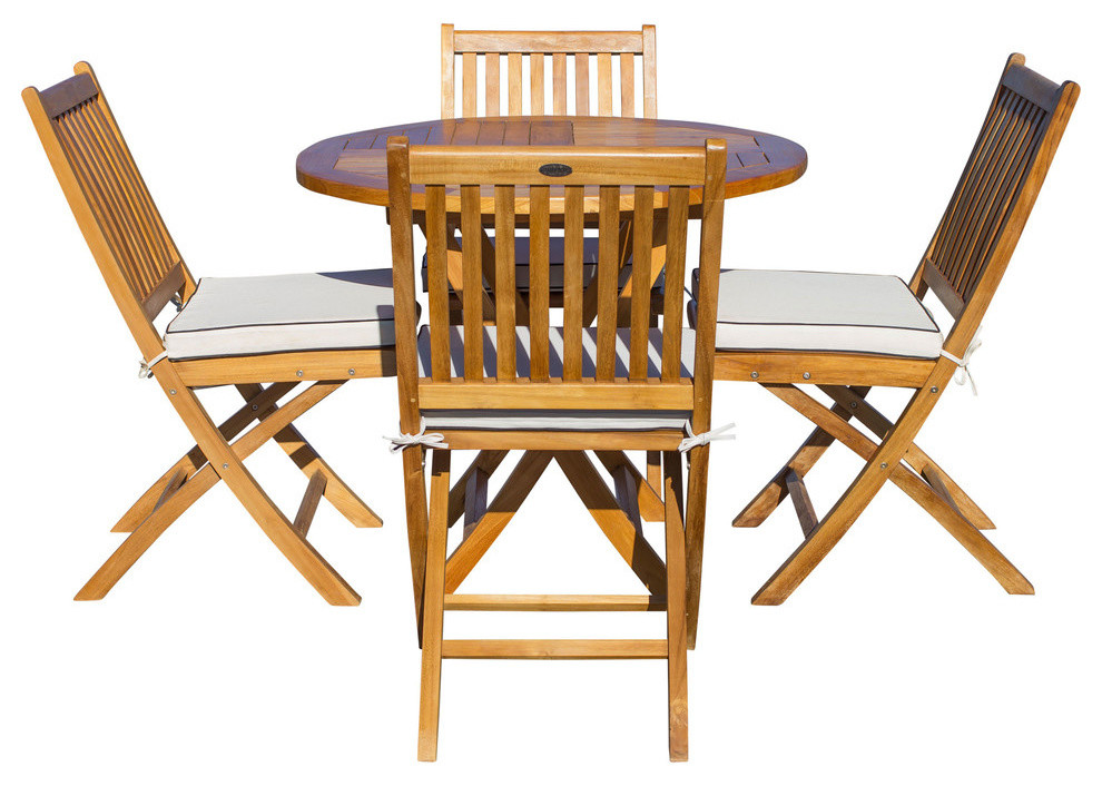 5 Piece Teak Wood Las Palmas Dining Set47 quotFolding Table and 4 Folding Chairs   Transitional   Outdoor Dining Sets   by Chic Teak  Houzz