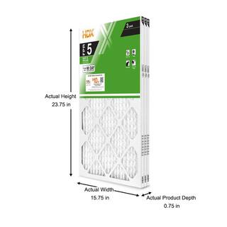 HDX 16 in. x 24 in. x 1 in. Standard Pleated Air Filter FPR 5 MERV 8 (3-Pack) HDX3P5-011624