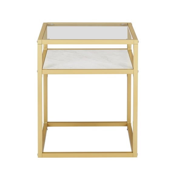 Side Table Tempered Glass Top Nightstand with Shelf 2-Tier End Table