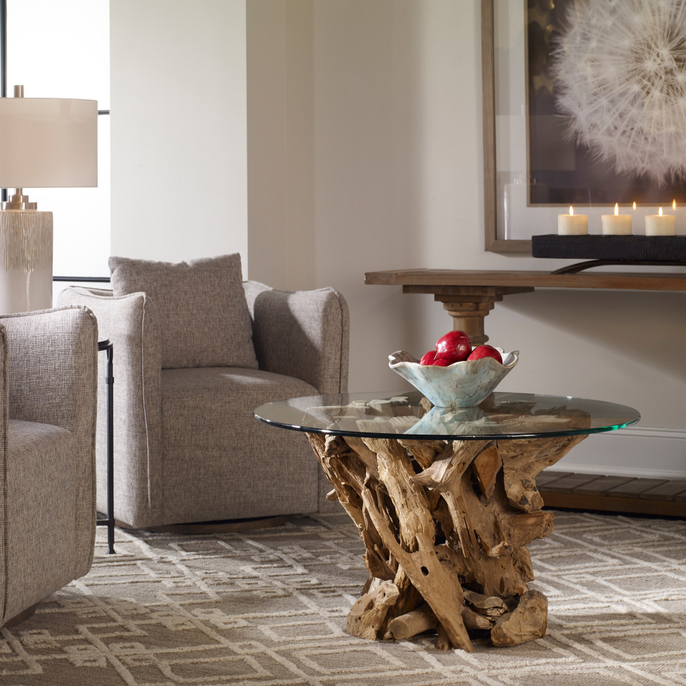 Uttermost Driftwood Glass Top Cocktail Table   Rustic   Coffee Tables   by HedgeApple  Houzz