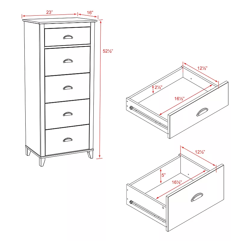 Prepac Yaletown 5-Drawer Tall White Dresser