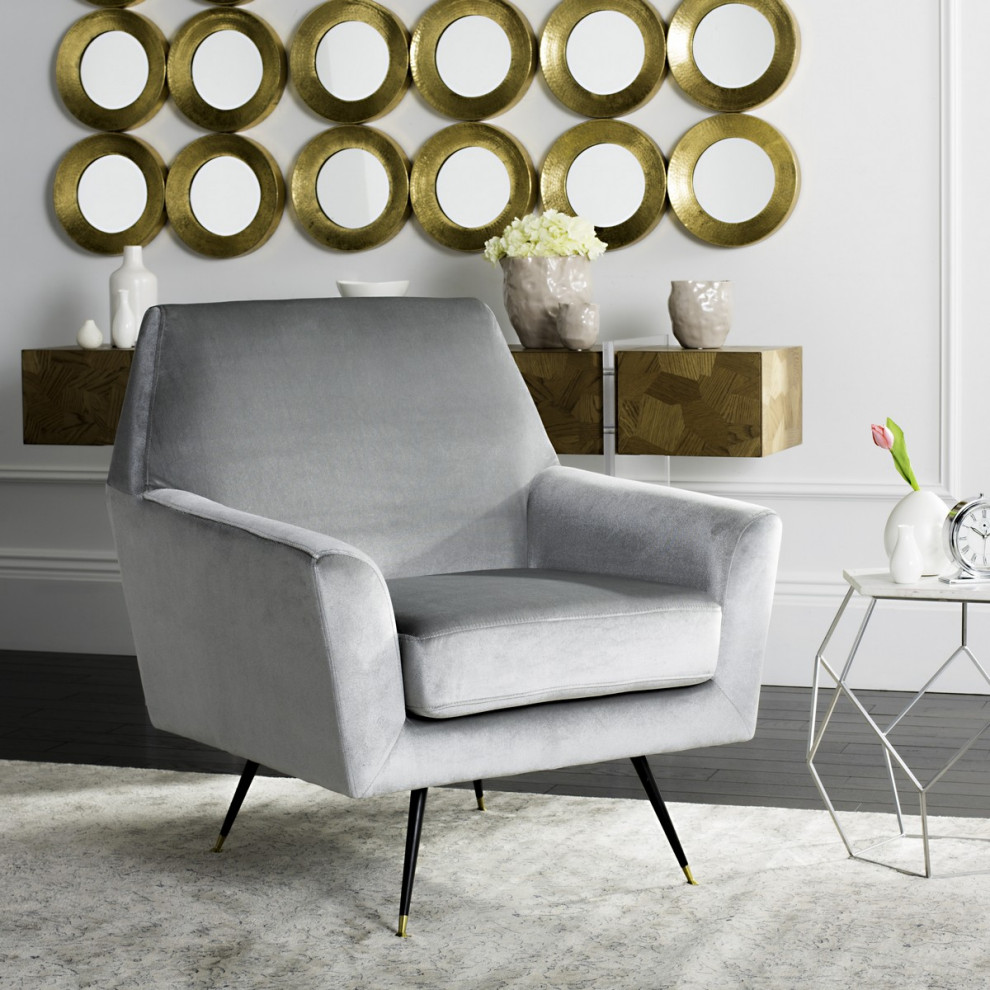 Tellie Velvet Retro Mid Century Accent Chair Light Grey   Midcentury   Armchairs And Accent Chairs   by Peachtree Fine Furniture  Houzz