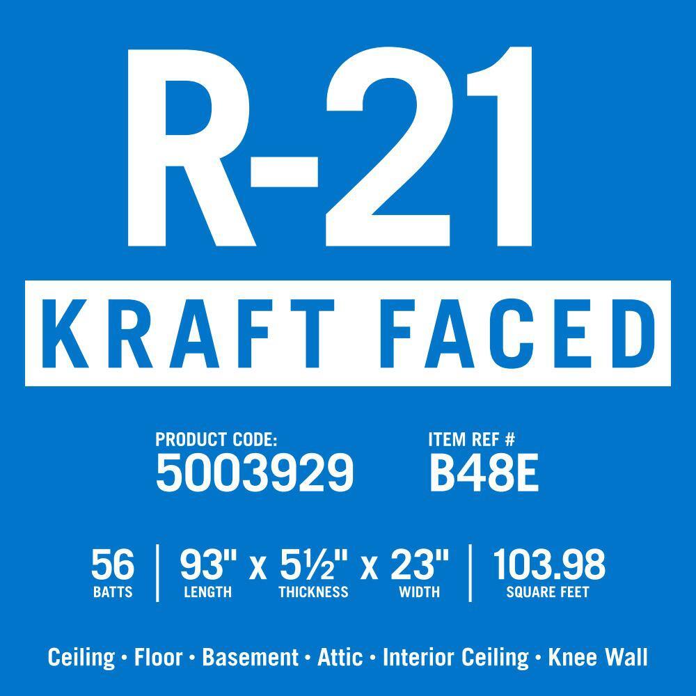 Knauf Insulation R-21 EcoBatt Kraft Faced Fiberglass Insulation Batt High Density 5-12 in. x 23 in. x 93 in. (8-Bags) 690985