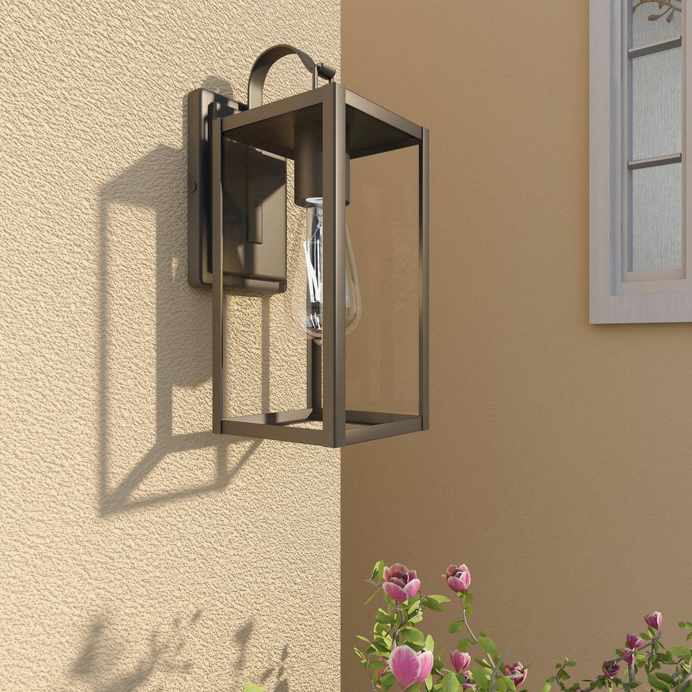 13 in. 1-Light Matte Black Hardwired Outdoor Wall Lantern Modern Sconce with Clear Glass UTO-12151