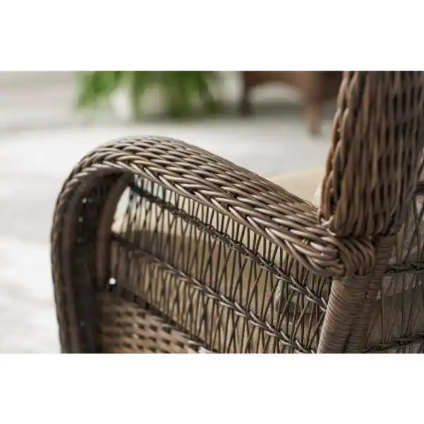 Hampton Bay Beacon Park Brown Wicker Outdoor Patio Captain Dining Chair (2-Pack)