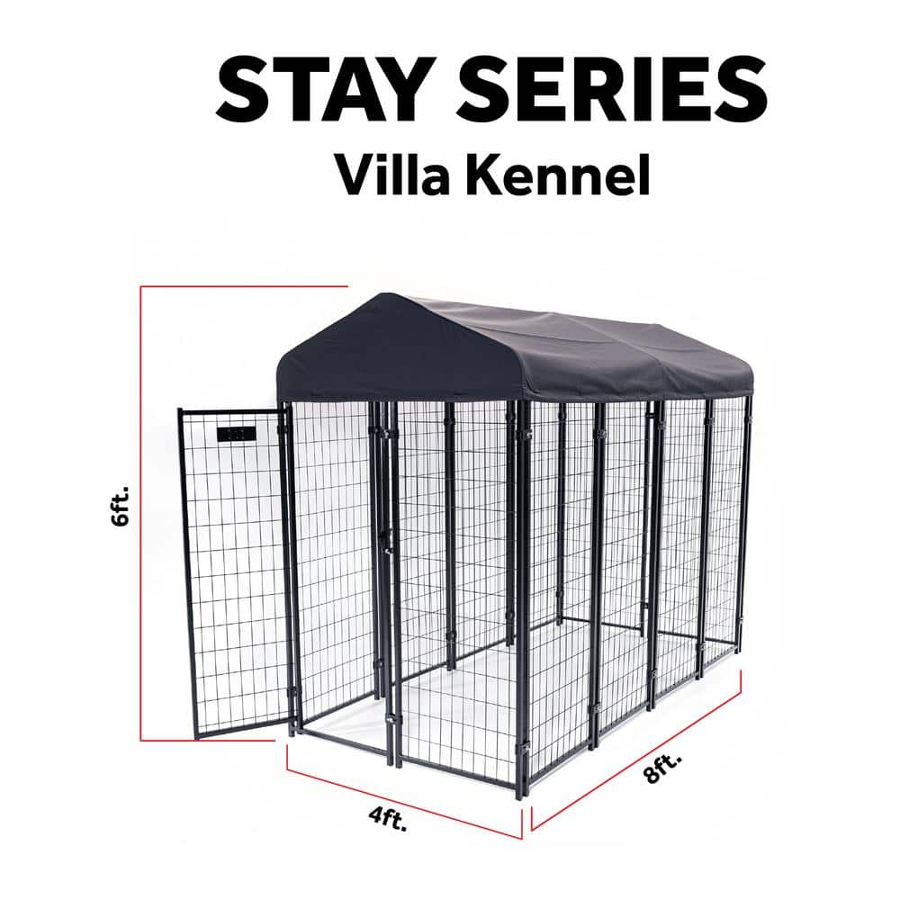 Lucky Dog STAY Series Steel Grey Villa Kennel (4 ft. x 8 ft. x 6 ft) UP8PRM-UR0310