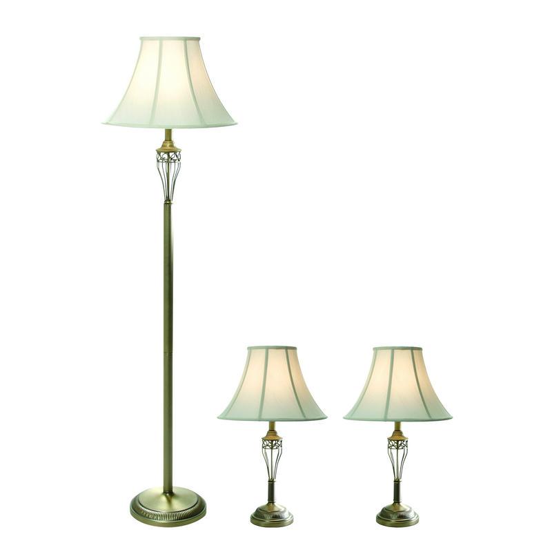 Elegant Designs Antique Brass Three Pack Lamp Set (2 Table Lamps， 1 Floor Lamp)