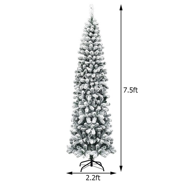 Costway 7.5Ft Prelit Snow Flocked Artificial Pencil Christmas Tree