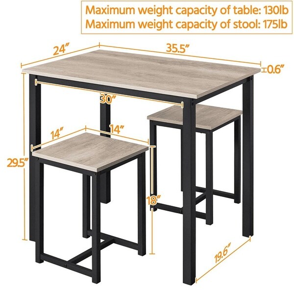 3pcs Industrial Dining Set， Rustic Gray