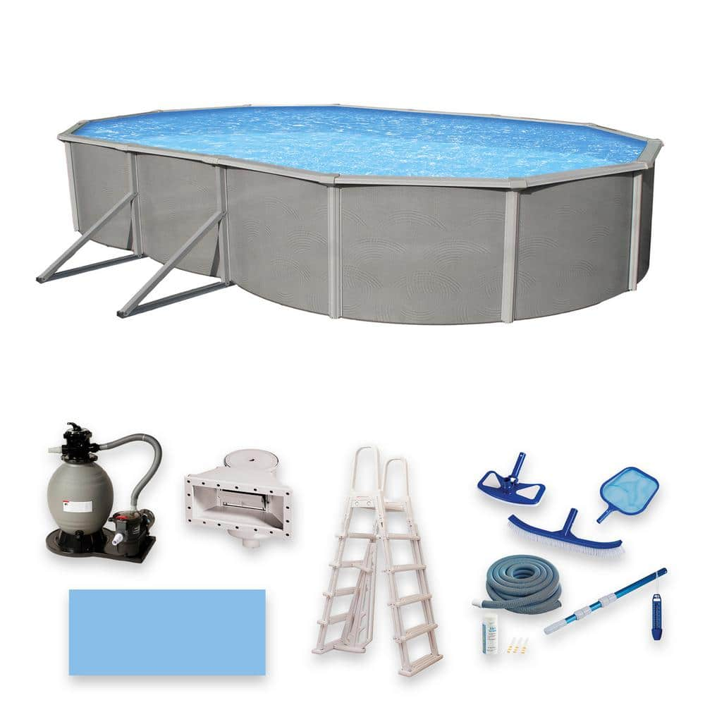 Blue Wave Belize 15 ft. x 30 ft. Oval x 52 in. Deep Metal Wall Above Ground Pool Package with 6 in. Top Rail NB3044