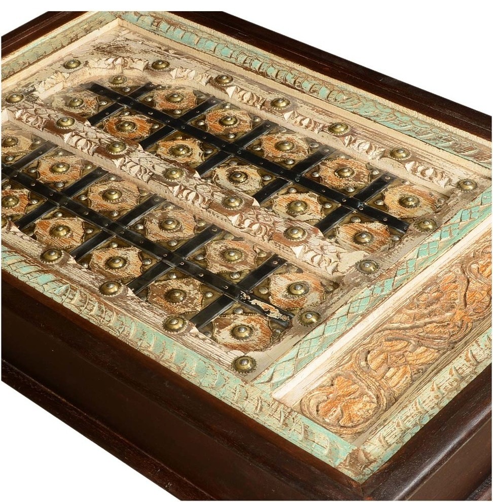 Turkish Tiles Mango Wood Textured Top Coffee Table   Traditional   Coffee Tables   by Sierra Living Concepts Inc  Houzz