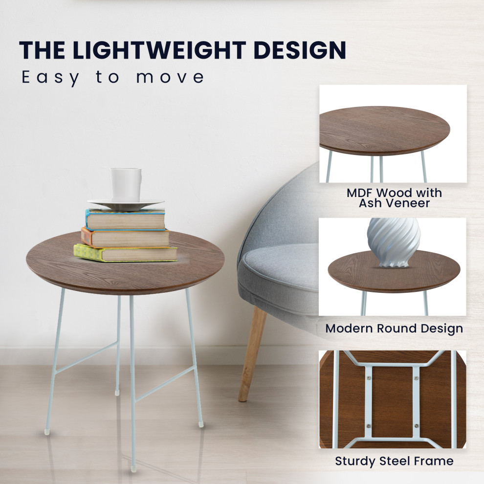 LeisureMod Rossmore Modern Round Side Table With White Steel Frame   Midcentury   Side Tables And End Tables   by LeisureMod  Houzz