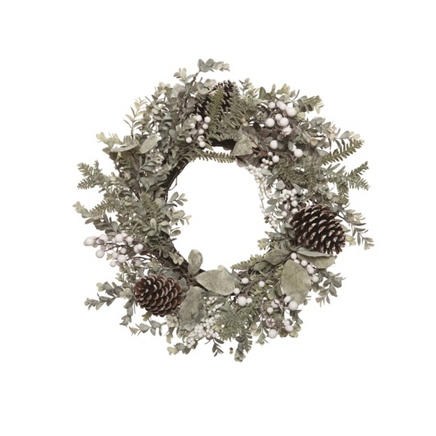 Transpac Artificial 20 In Multicolor Christmas Pinecone With Berries Wreath