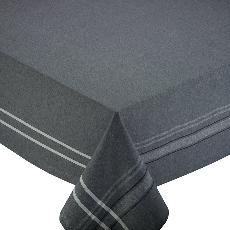 104 French Gray Chambray Striped Border Rectangular Tablecloth