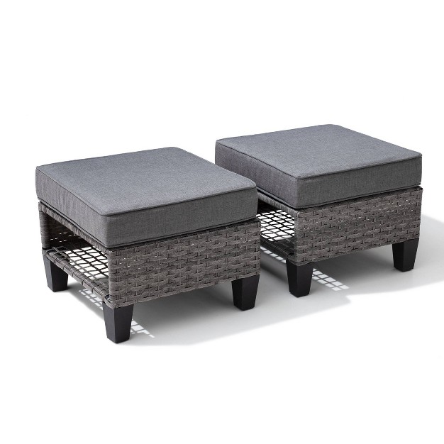 2pk Iron Outdoor Ottomans With Removable Cushions Gray Crestlive Products