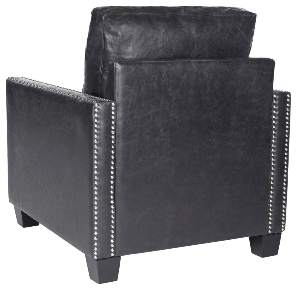 Ricky Leather Club Chair Silver Nail Heads Antique Black   Transitional   Armchairs And Accent Chairs   by Peachtree Fine Furniture  Houzz