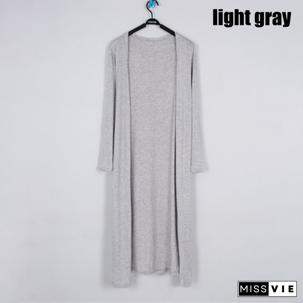 Women's Casual Fashion Long Modal Cotton Sweater Basic Cardigan Woman Soft Comfortable Simple Solid Color Loose Thin Cardigans Coat Jacket