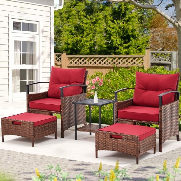 AVAWING 5Piece Patio Furniture Set Wicker Conversation Set with Coffee Table and Ottoman