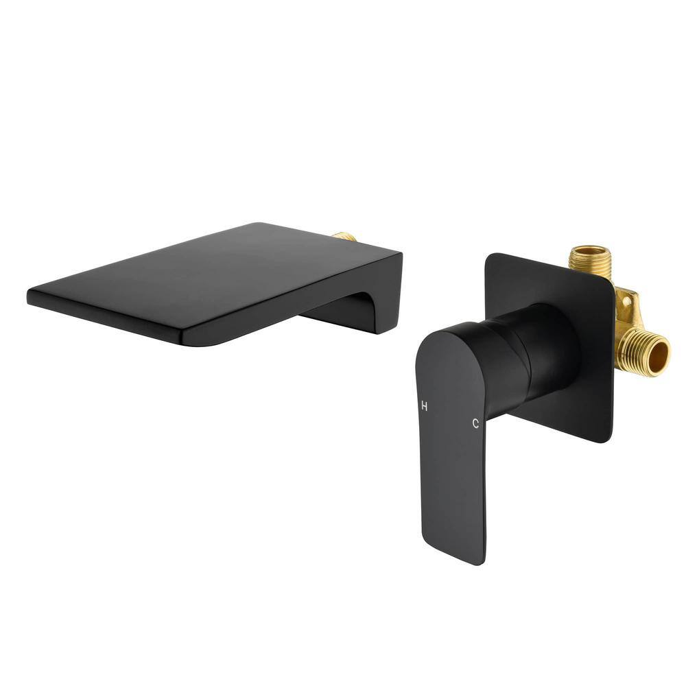 FLG Single-Handle Wall-Mount Roman Tub Faucet Brass Waterfall Tub Filler in Matte Black SS-0081-MB