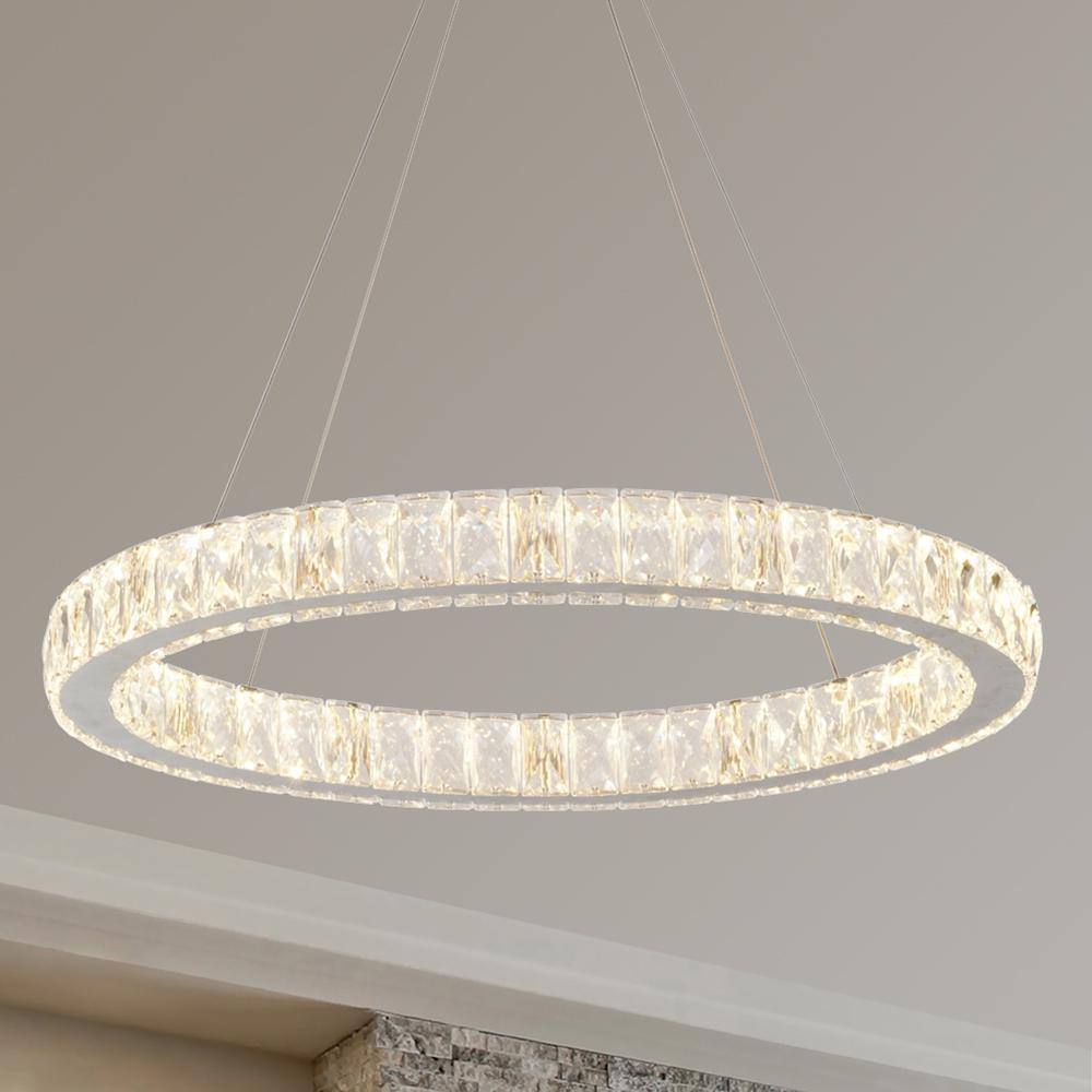 Home Decorators Collection 24 in. Chrome Integrated LED Pendant with Clear Crystals 20748-001