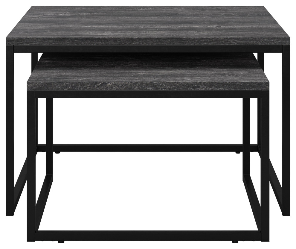 Fort Worth Square Wood Grain Finish Nesting Coffee Tables with Metal Legs   Industrial   Coffee Table Sets   by CorLiving Distribution LLC  Houzz