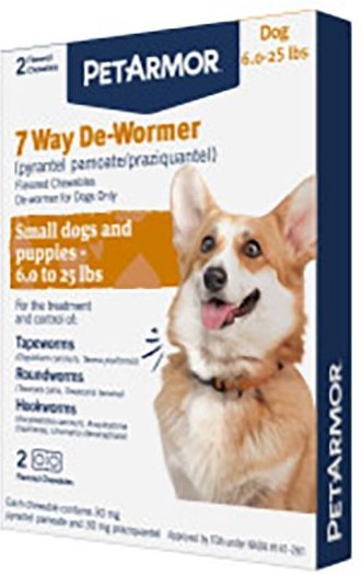 PetArmor 7 Way Dewormer for Hookworms， Roundworms and Tapeworms for Small Breed Dogs