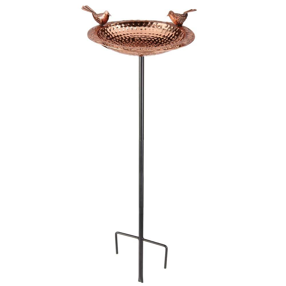 Good Directions Pure Copper Birdbath， Featuring Two Copper Birds and a Multi-Pronged Garden Pole， BBG-1