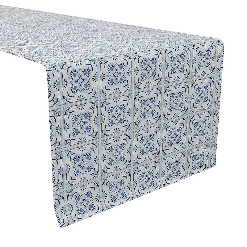 Table Runner， 100% Cotton， 16x72， Blue Tile Frames