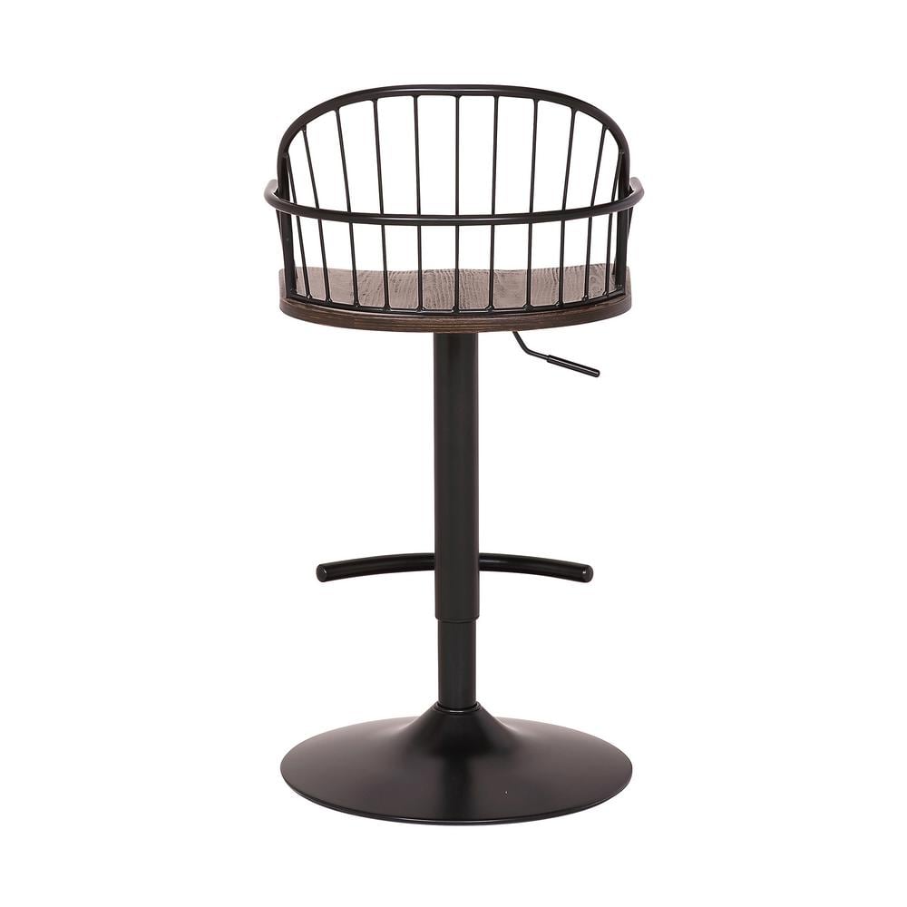 Armen Living Edward Adjustable Walnut Glazed Bar Stool in Black Powder Coated Finish LCEWBABLWA